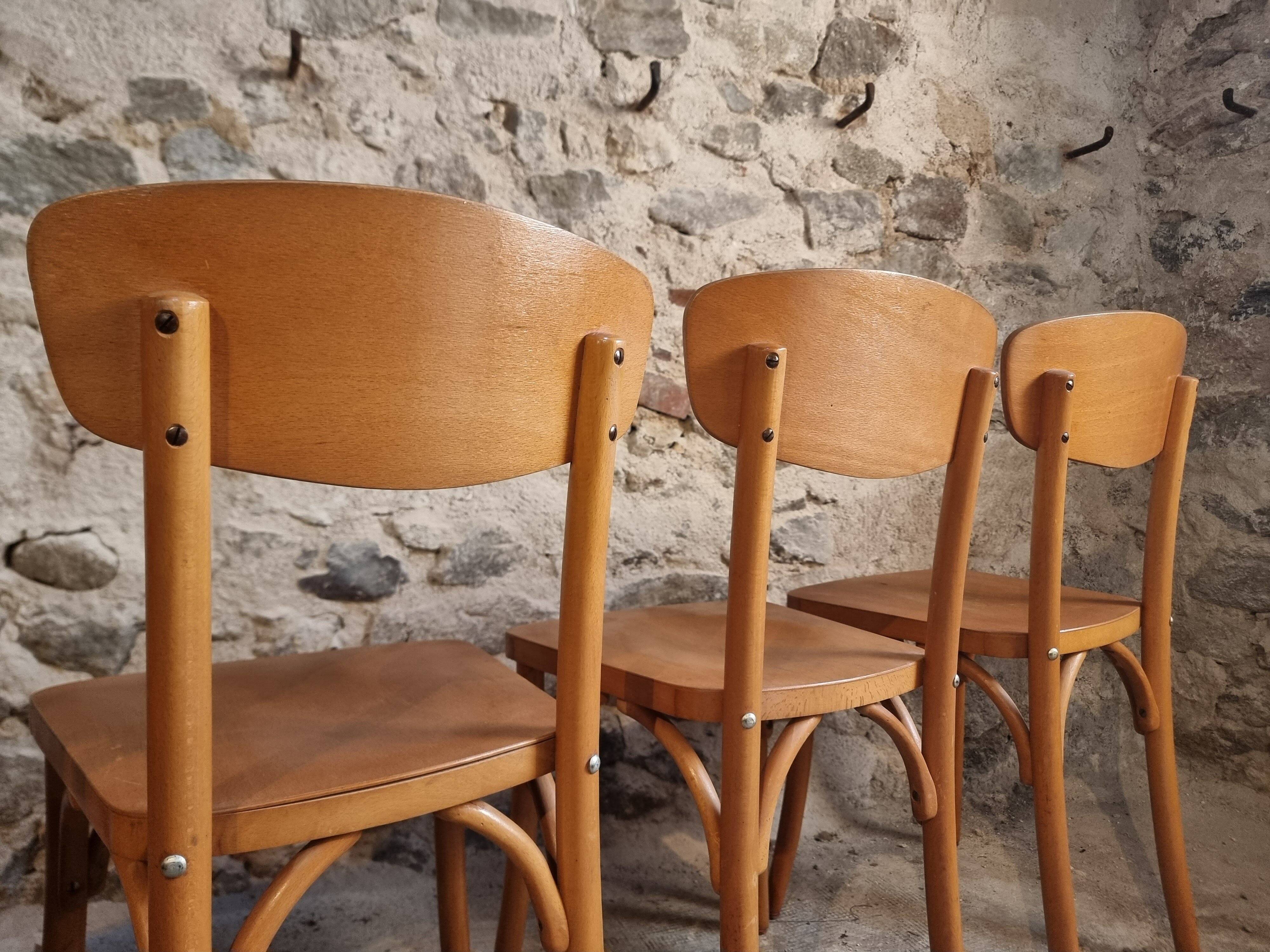 Ensemble de 6 chaises bistrot françaises vintage en bois courbé par Luterma, vers 1950–1970