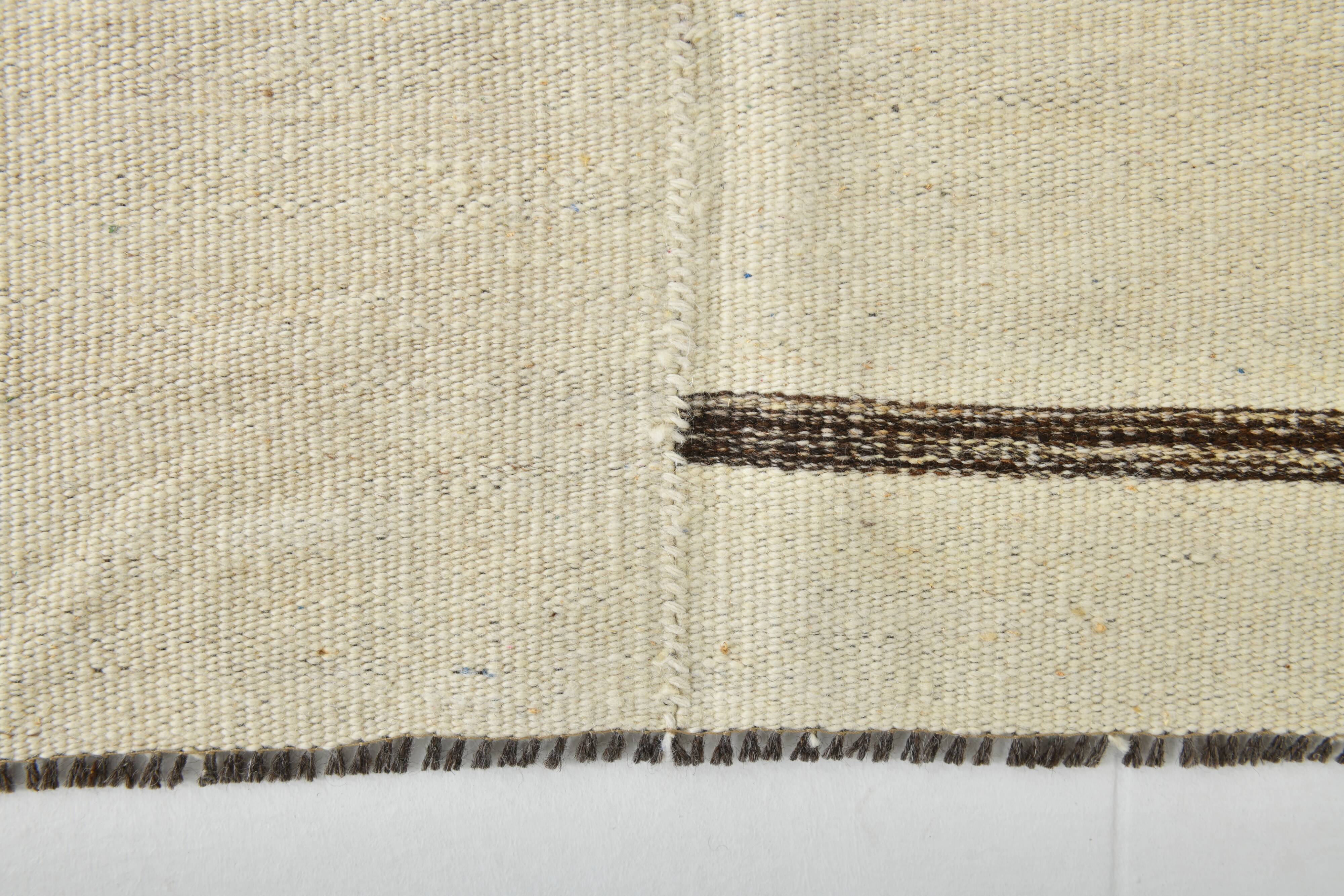 9x11 Cream & Brown Striped Large Kilim Rug, 265x334Cm