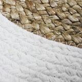 Jute carpet and round cotton white beige 70 cm