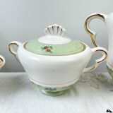 Vintage tea/coffee set in white, green and gold porcelain by SALINS, made in France