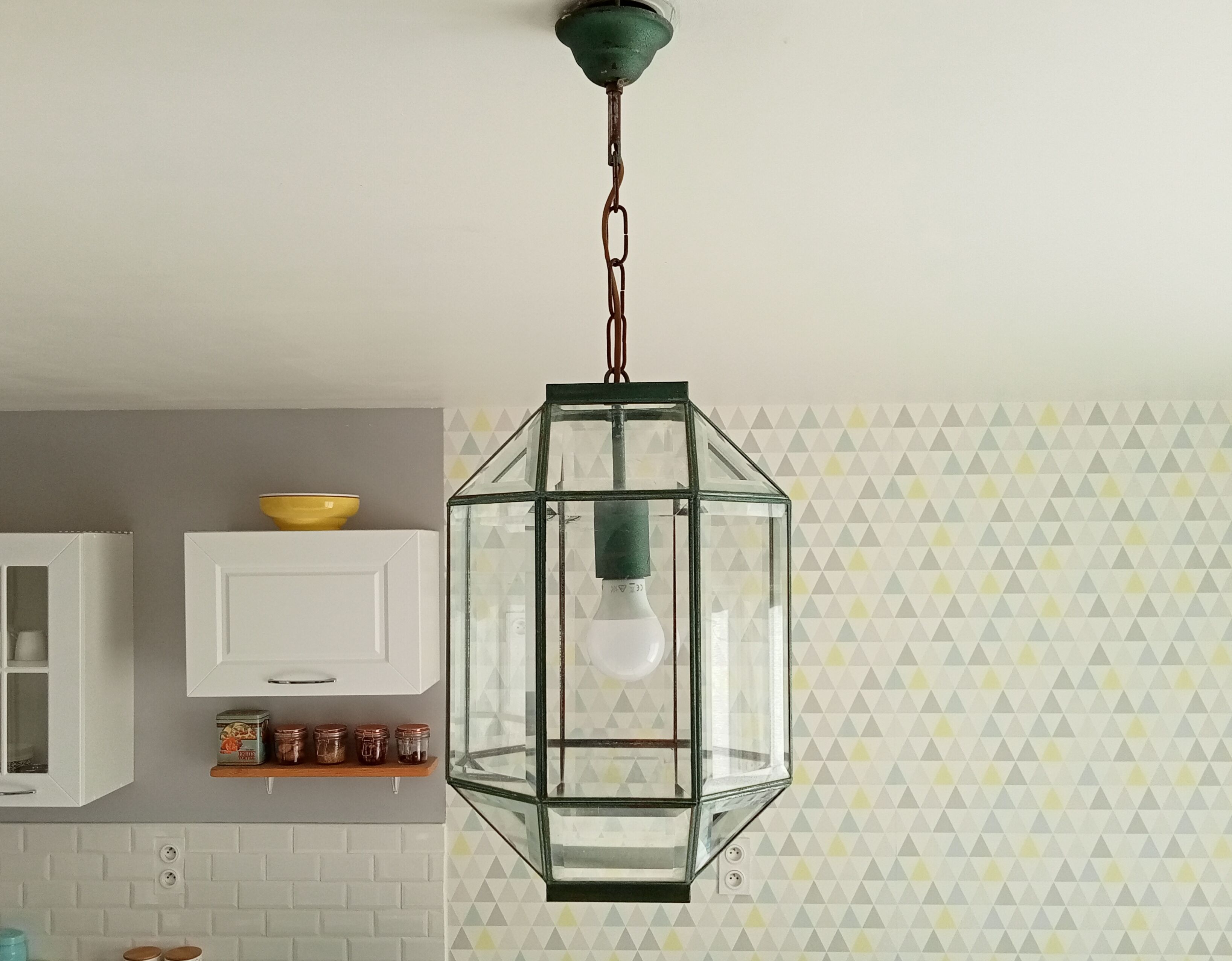 Vintage geometric pendant lamp 50s