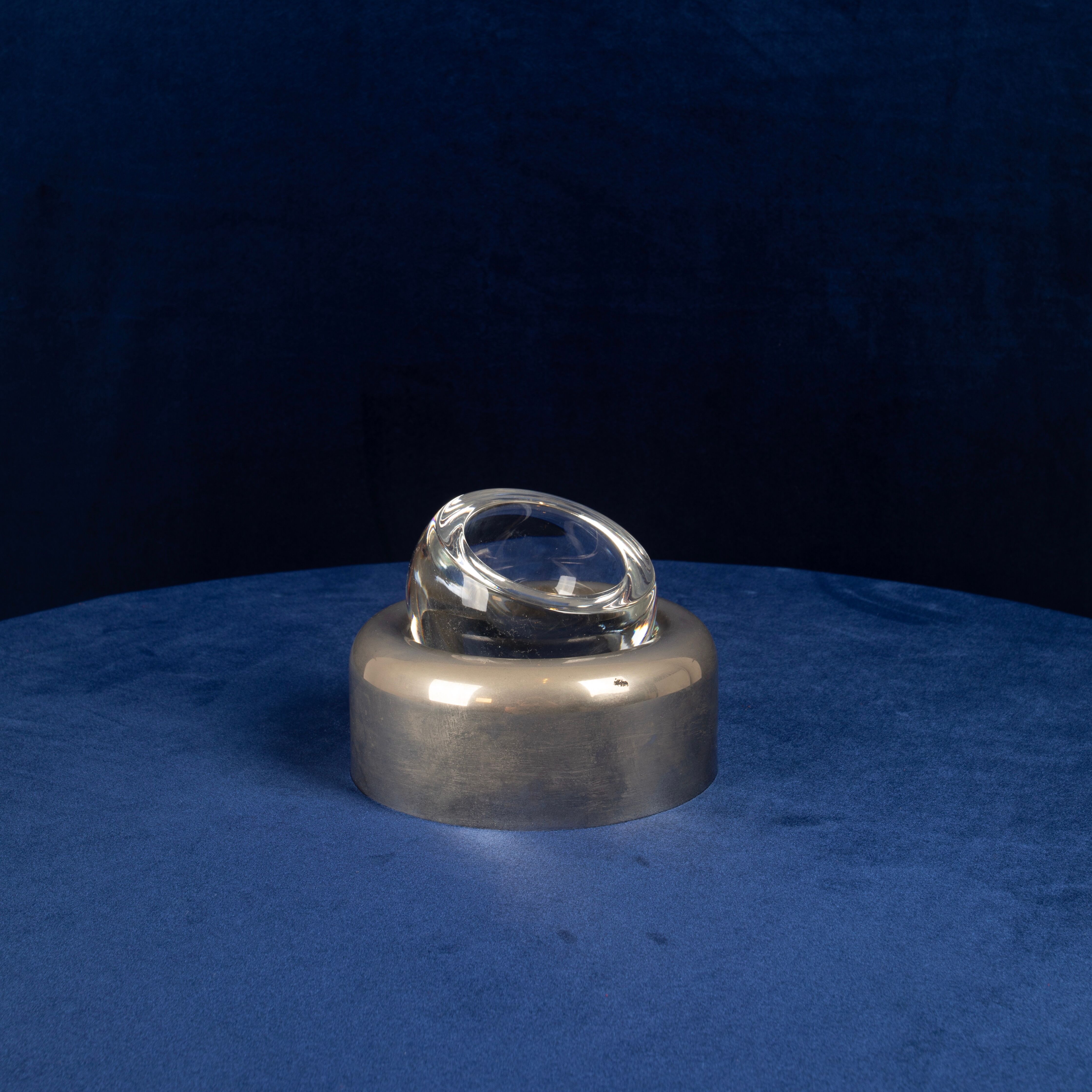 Joe Colombo Biglia Crystal and Metal Ashtray for Arnolfo di Cambio Italy 1970