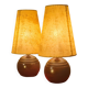 Pair of wooden ball lamps 1960 parchment lampshades electric redone 33x17