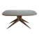 Dining table with a wooden frame and tinted glass top.