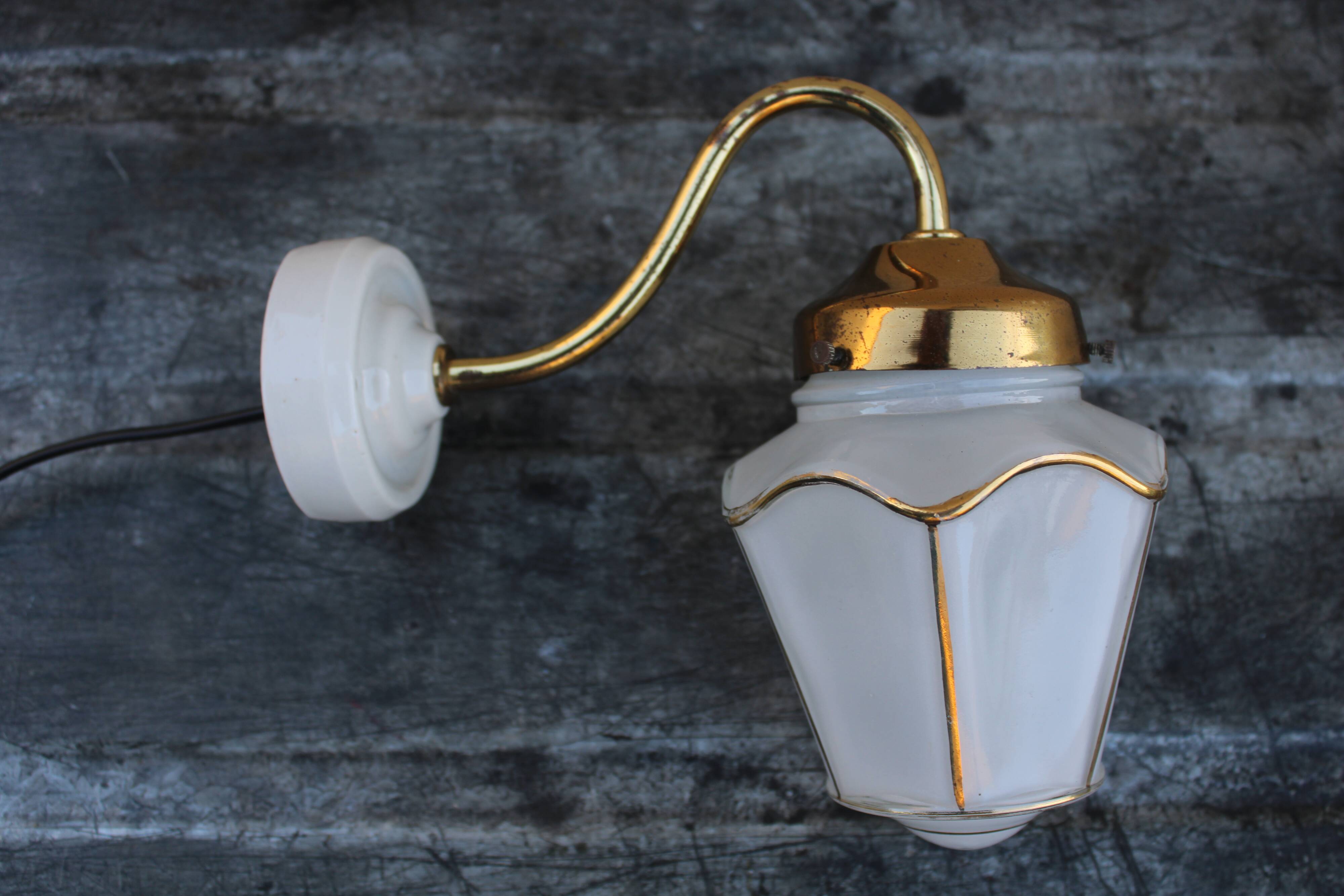 Wall light opaline and brass lantern
