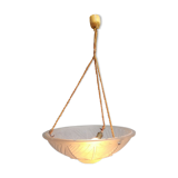 Art Deco ceiling lamp/chandelier in white pressed molded glass in working order