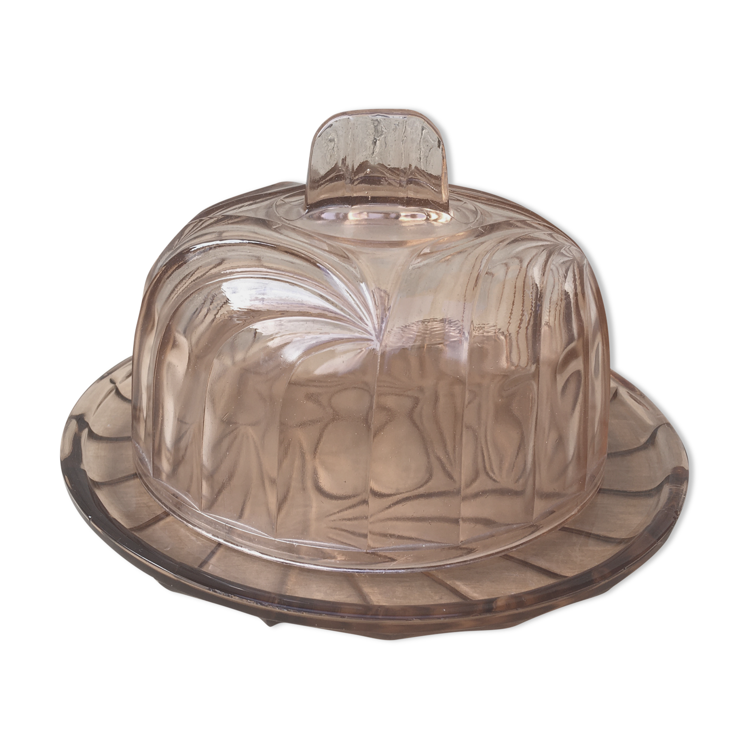 Pink glass bell with tray