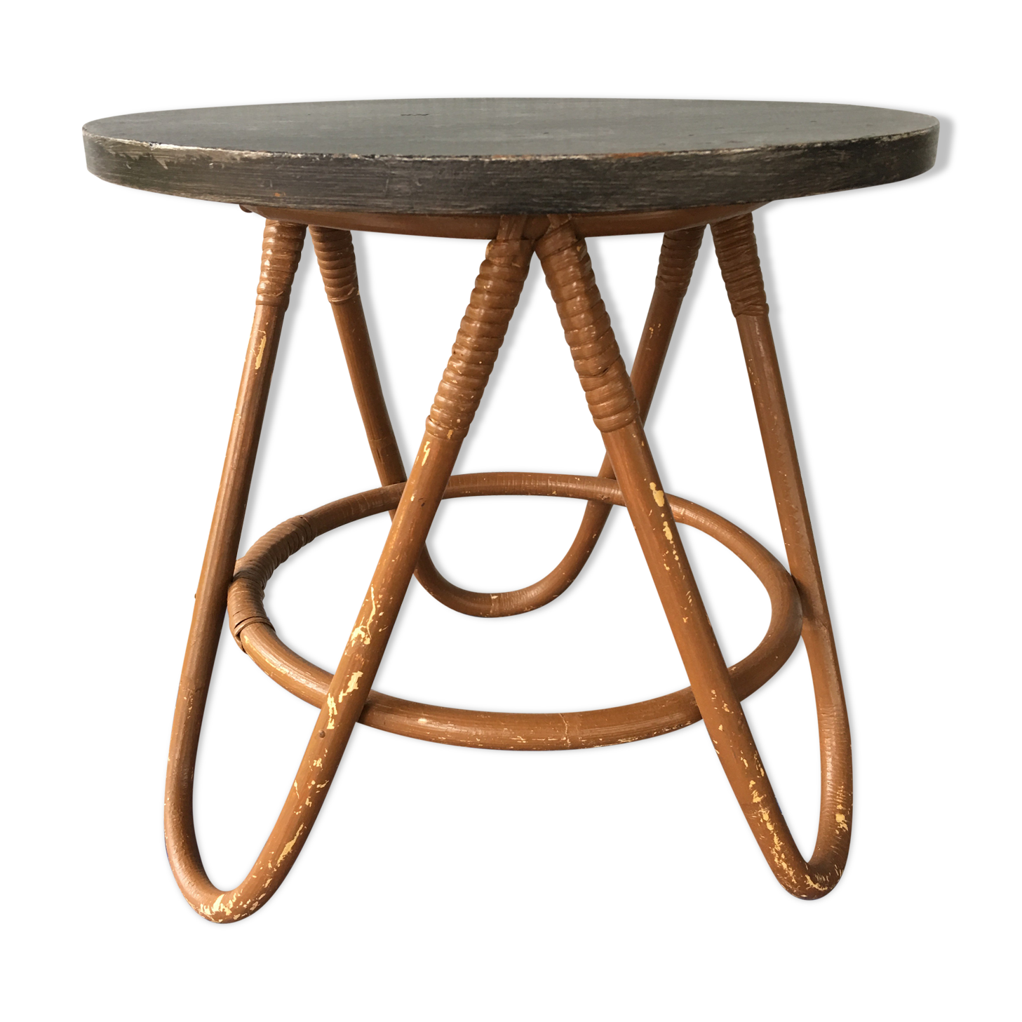 Gueridon, vintage two-coloured rattan coffee table