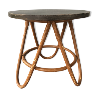 Gueridon, vintage two-coloured rattan coffee table