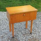 Vintage 1950s bedside table in blond oak with conical legs