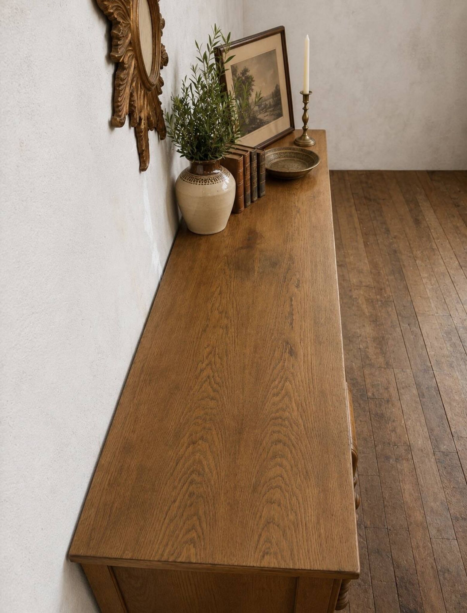Antique carved oak sideboard – 180 x 48 x 100 cm