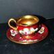 Limoges precious porcelain cup decorated in fuchsia pink and gold, signed MAB
