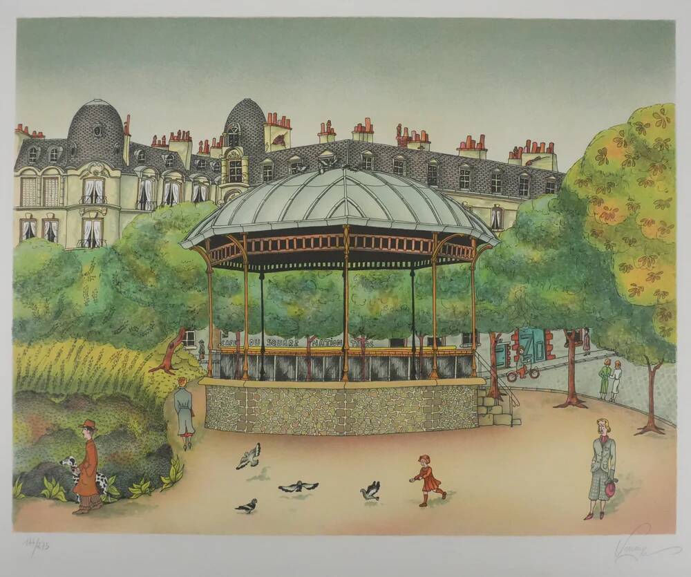 Bernard Vercruyce: The Park Kiosk, original signed lithograph