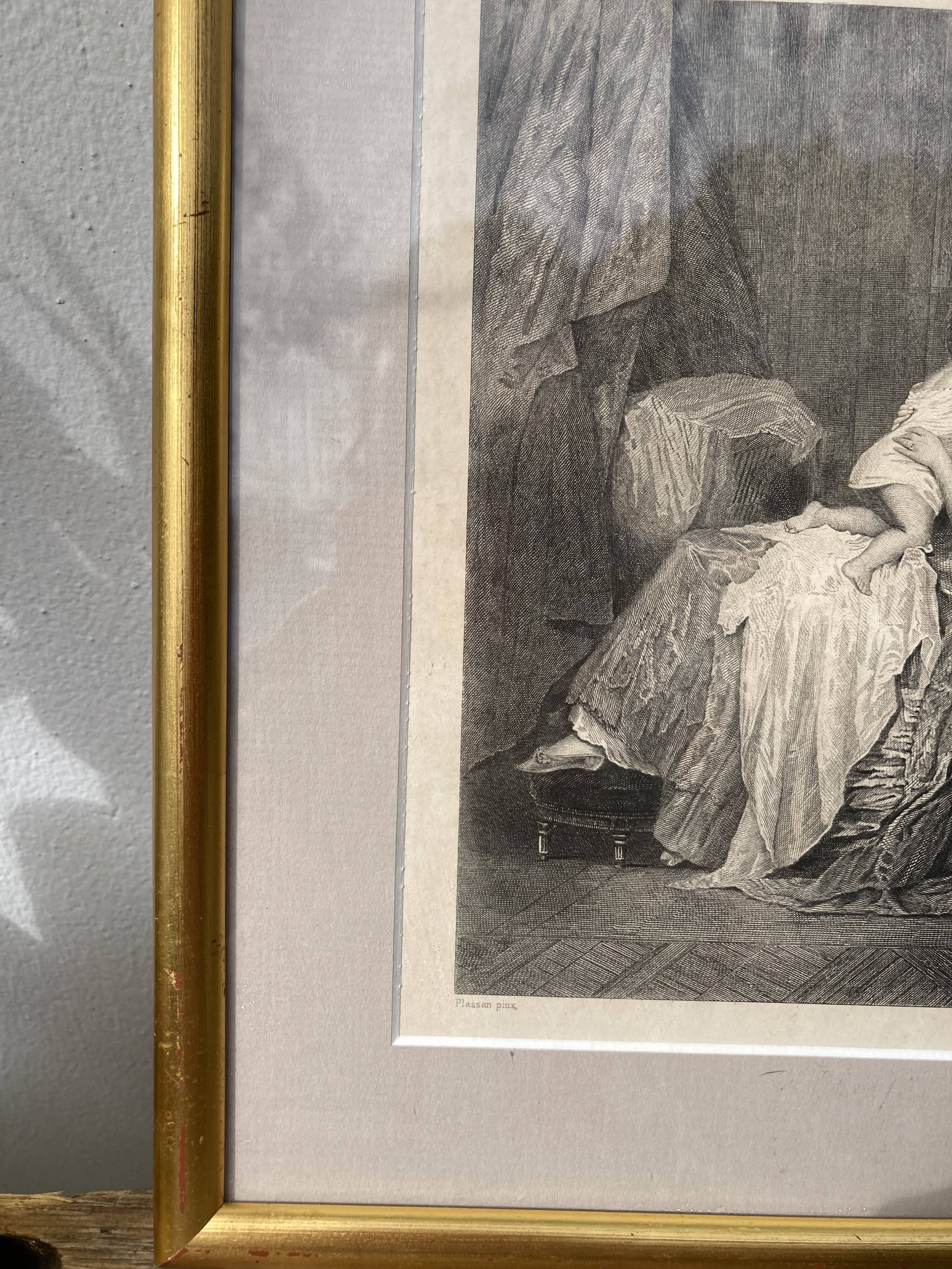 Antique print of the nineteenth gilded frame - maternity - period lithograph