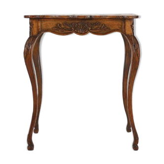 Antique Louis XV style side table in carved wood and marquetry, 1900s