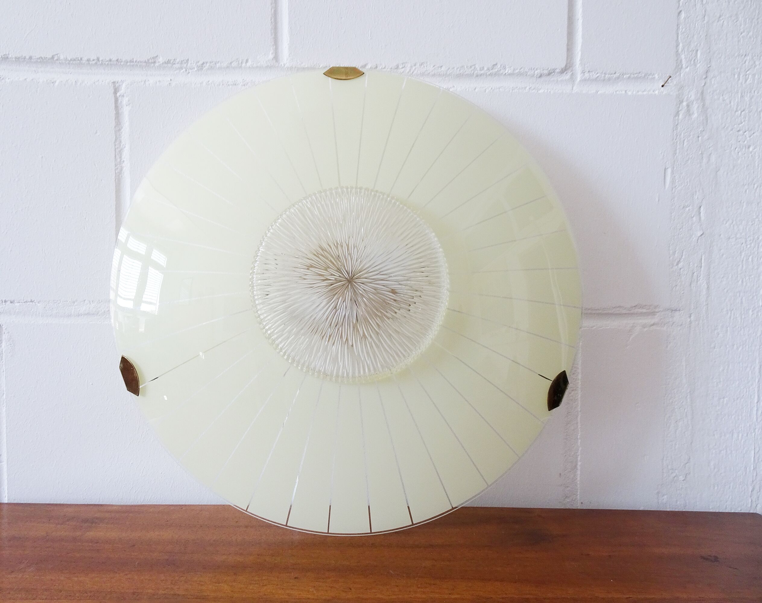 Mid-century wall or ceiling lamp made of glass with a graphic pattern