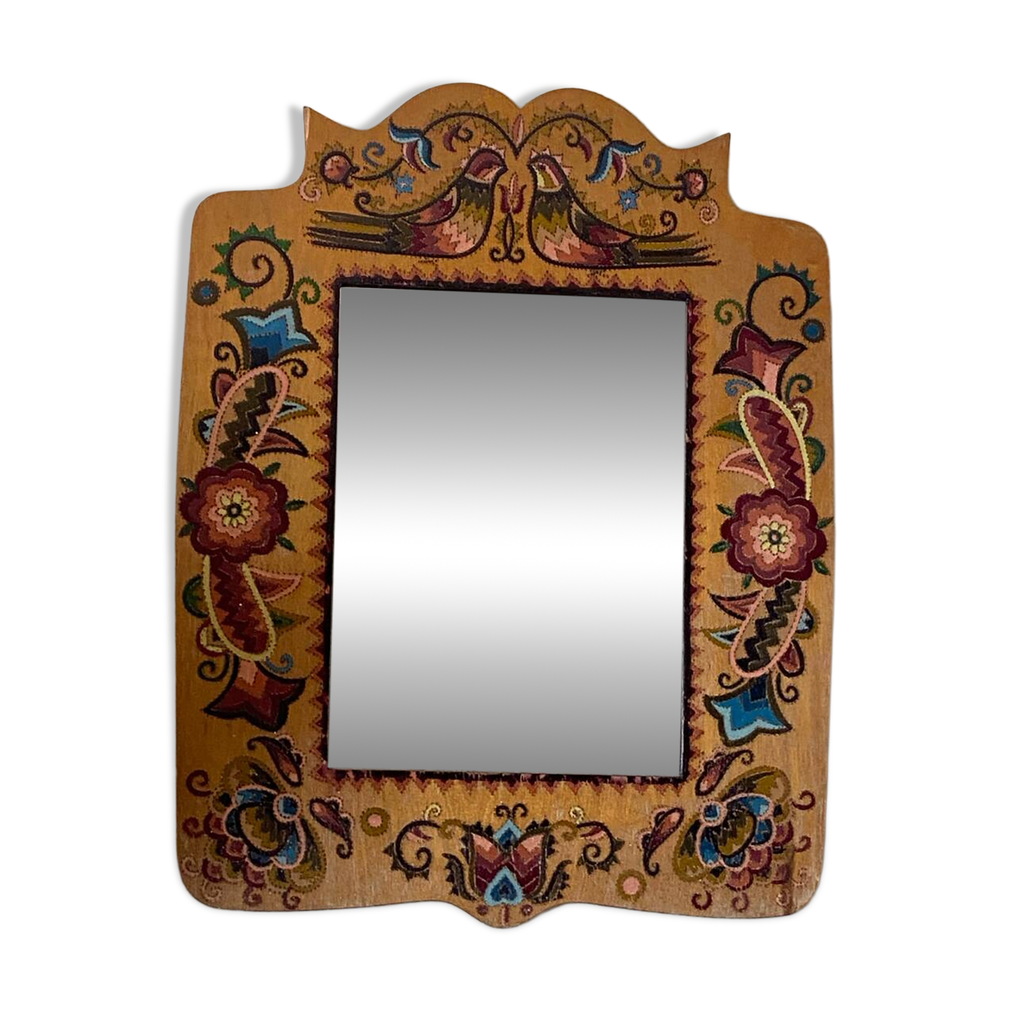 Small mirror in colored marquetry – 1970s – 48 x 36.5 cm