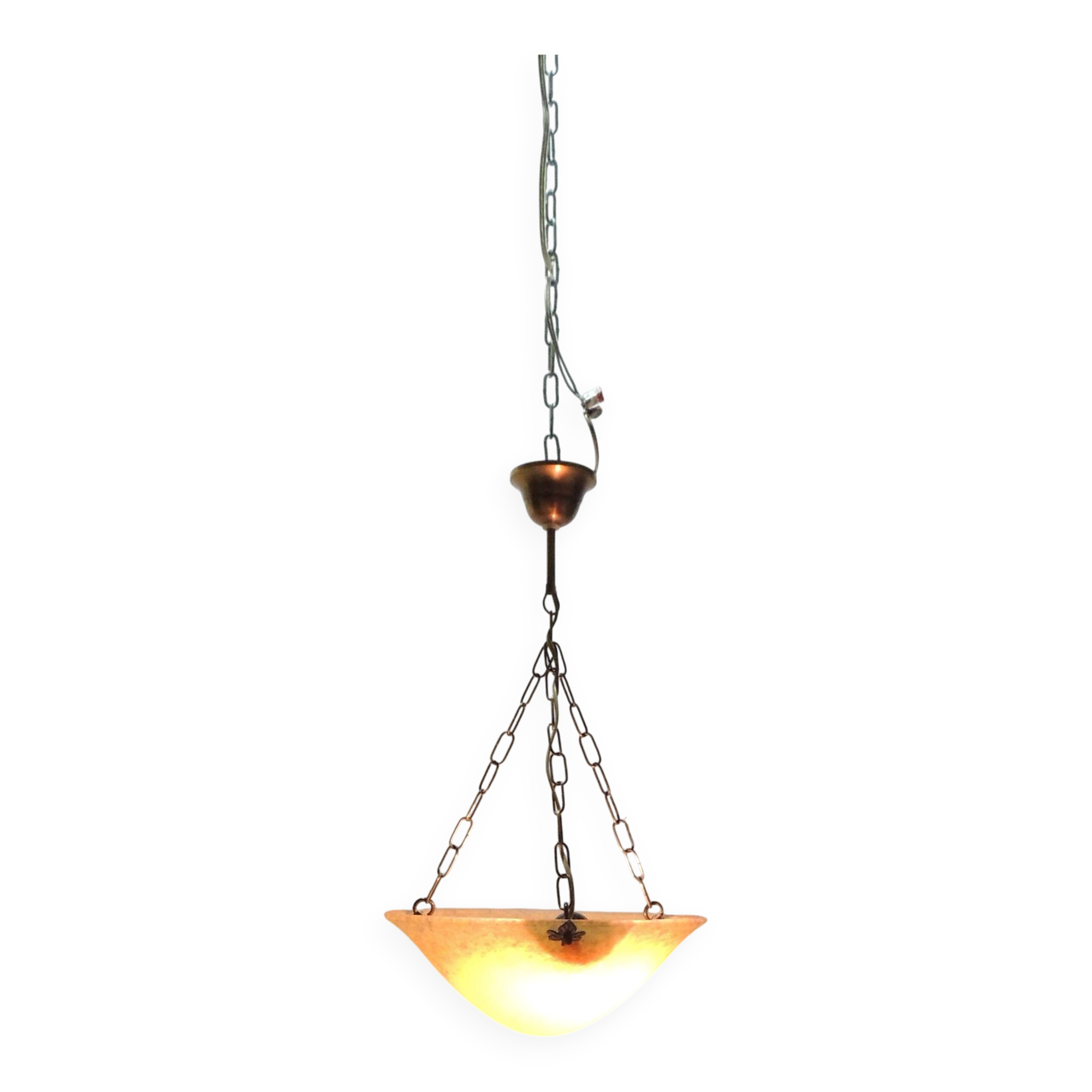 1970s vintage orange speckled glass suspension – retro chain chandelier