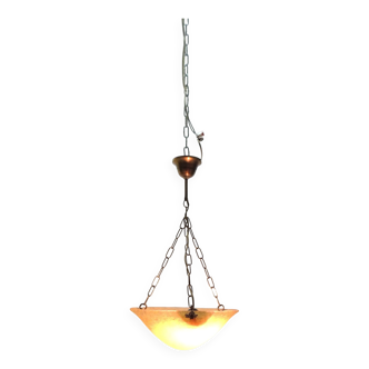 1970s vintage orange speckled glass suspension – retro chain chandelier