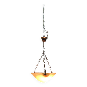 1970s vintage orange speckled glass suspension – retro chain chandelier