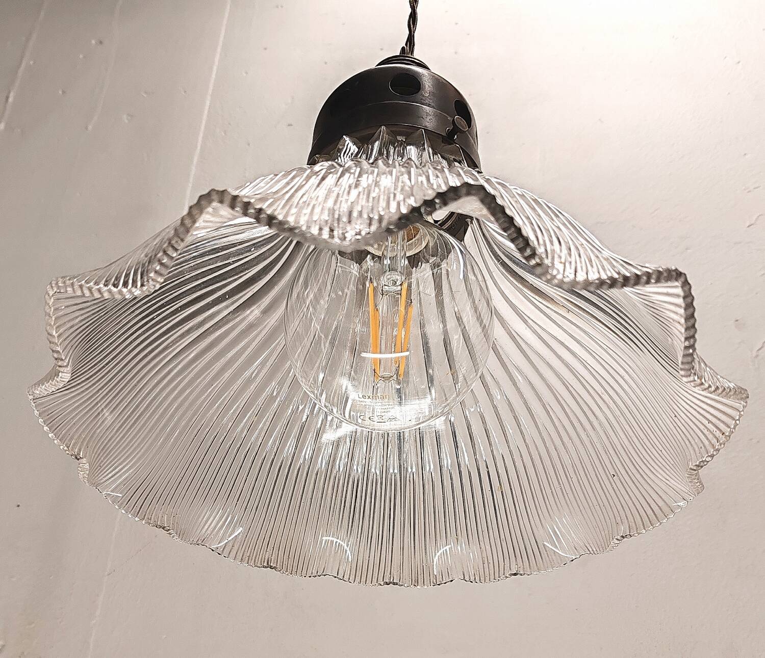 Large holophane industrial glass lamp from the 20s