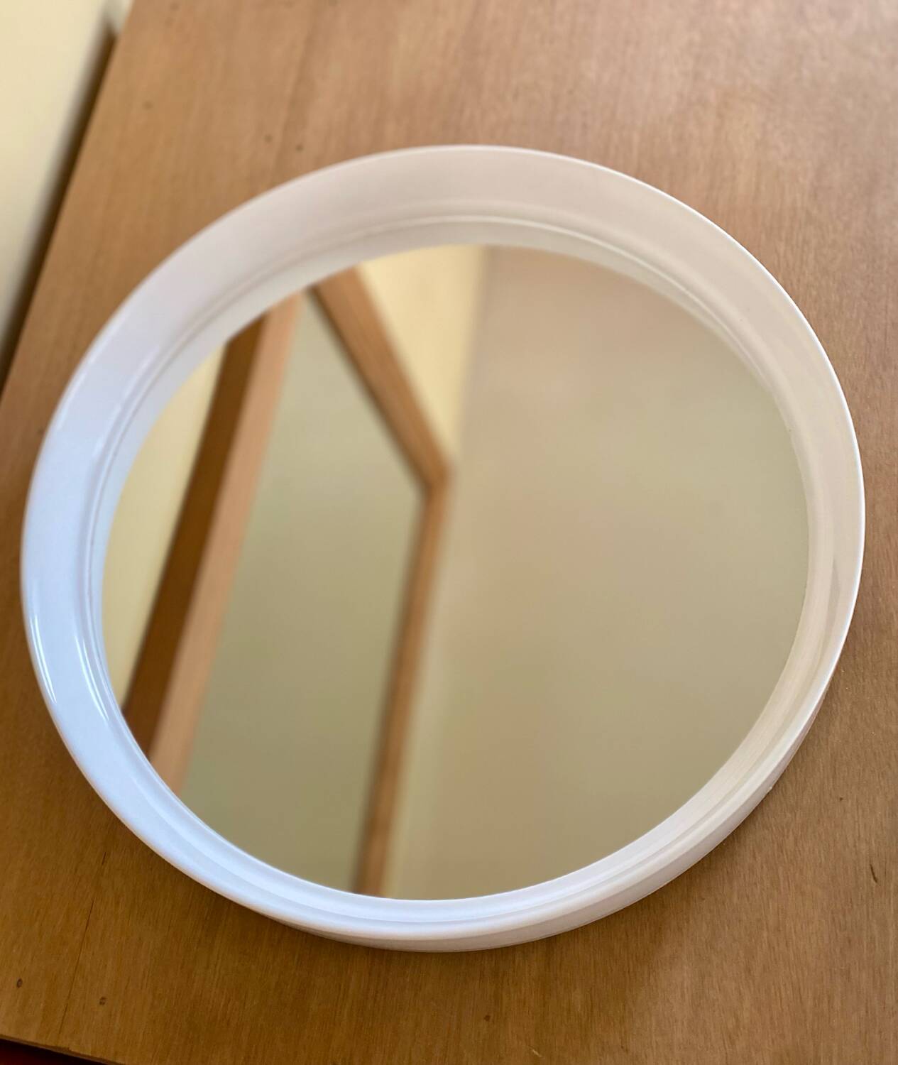 Vintage Belgian white round mirror