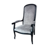 Old Voltaire armchair remade with very bright grey velvet fabric and classic finish