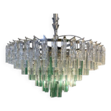 Vintage Green “Quadriedro” and Clear Triedro Murano Style Glass Chandelier