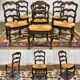 Set of 7 Louis XV style beech chairs with straw seats.