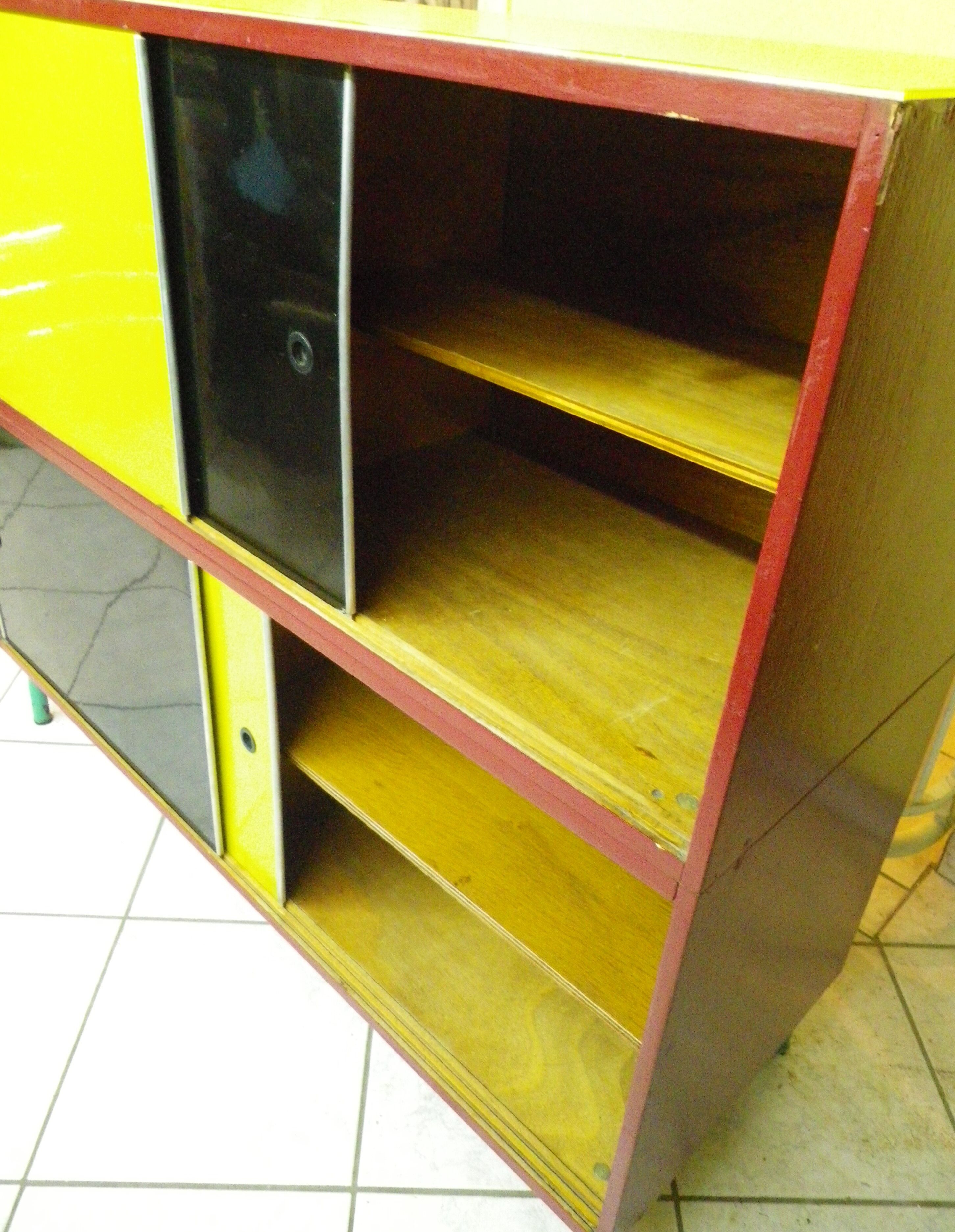 Vintage storage cabinet/sideboard with shelves, wood, formica, carlene