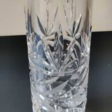Tubular soliflore vase. In cut crystal. Decorated with frosted leafy motifs. Boho-Chic style. High 20 cm