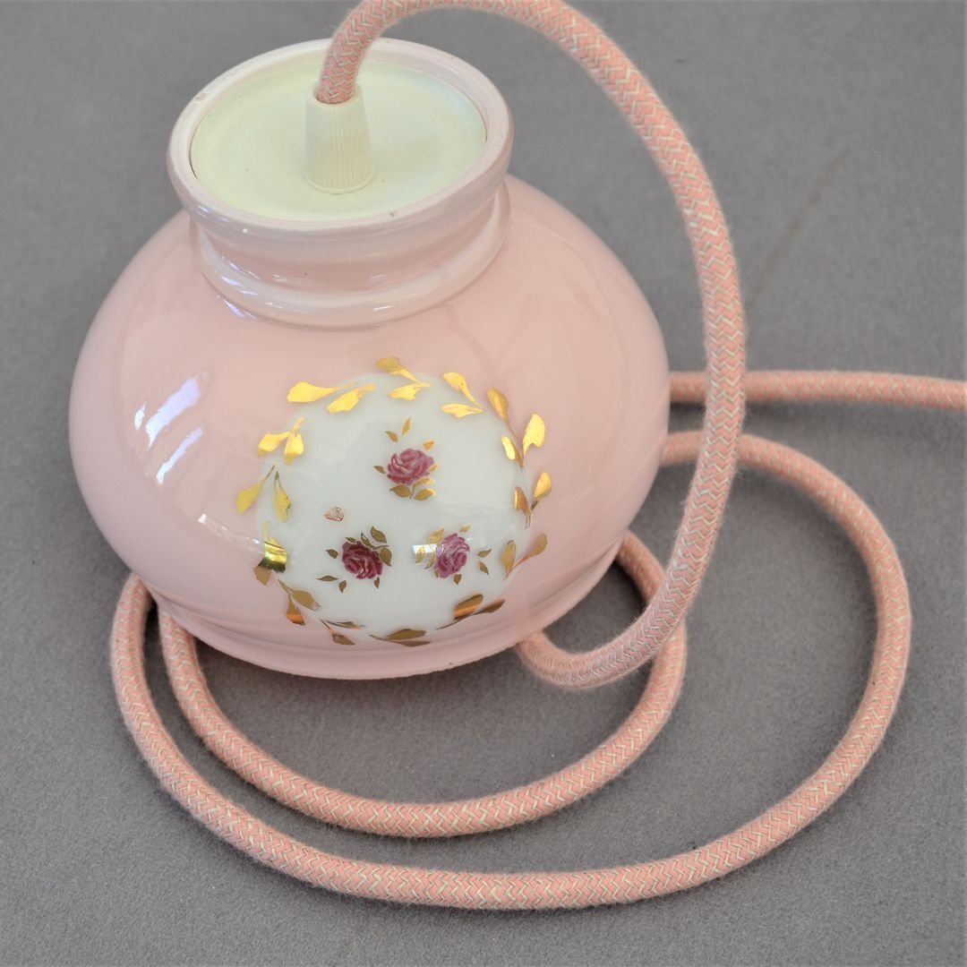 Vintage pink walkman floral pattern and golden frieze