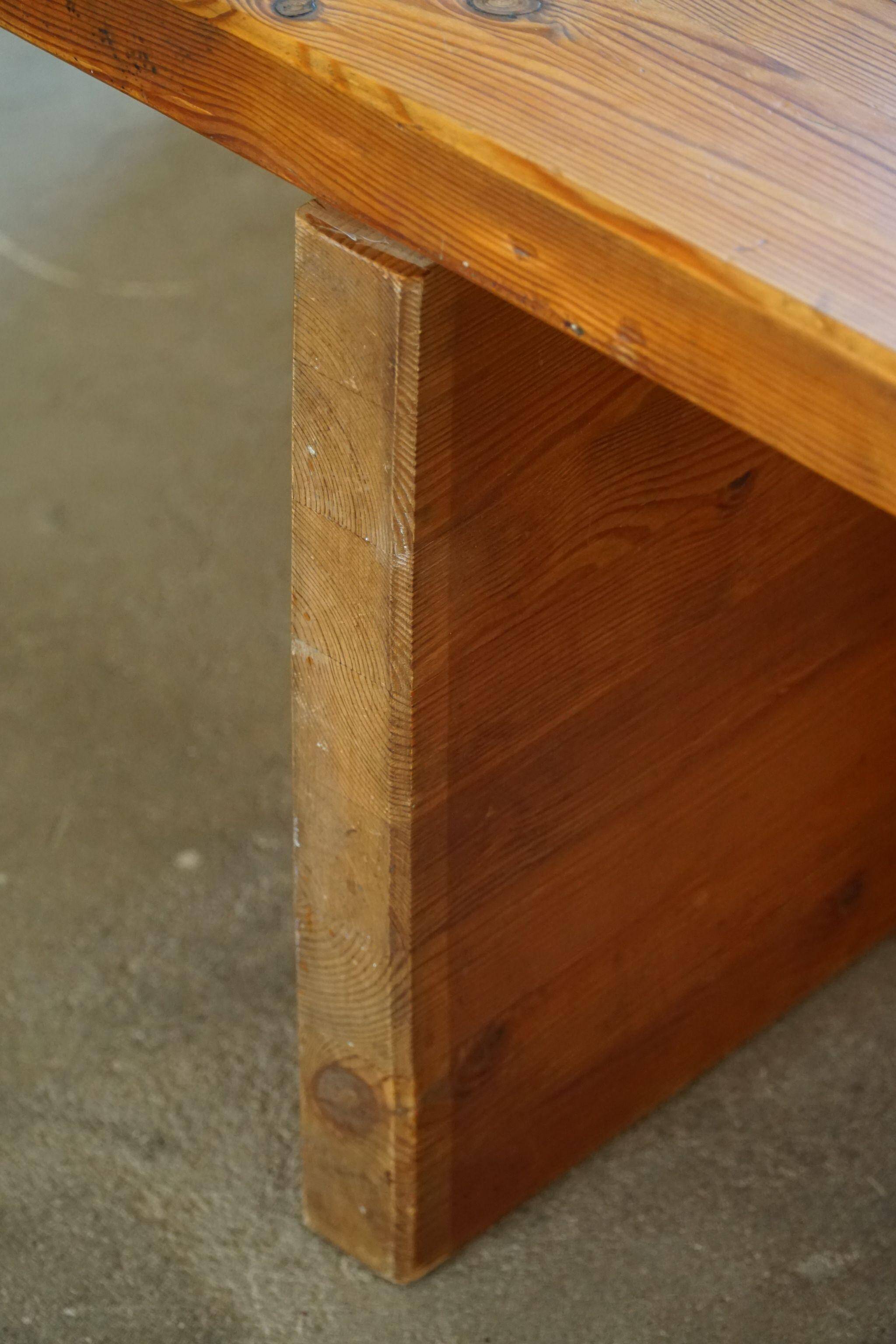 Modern Swedish coffee table in solid pine by Sven Larsson, brutalist, 1970s.