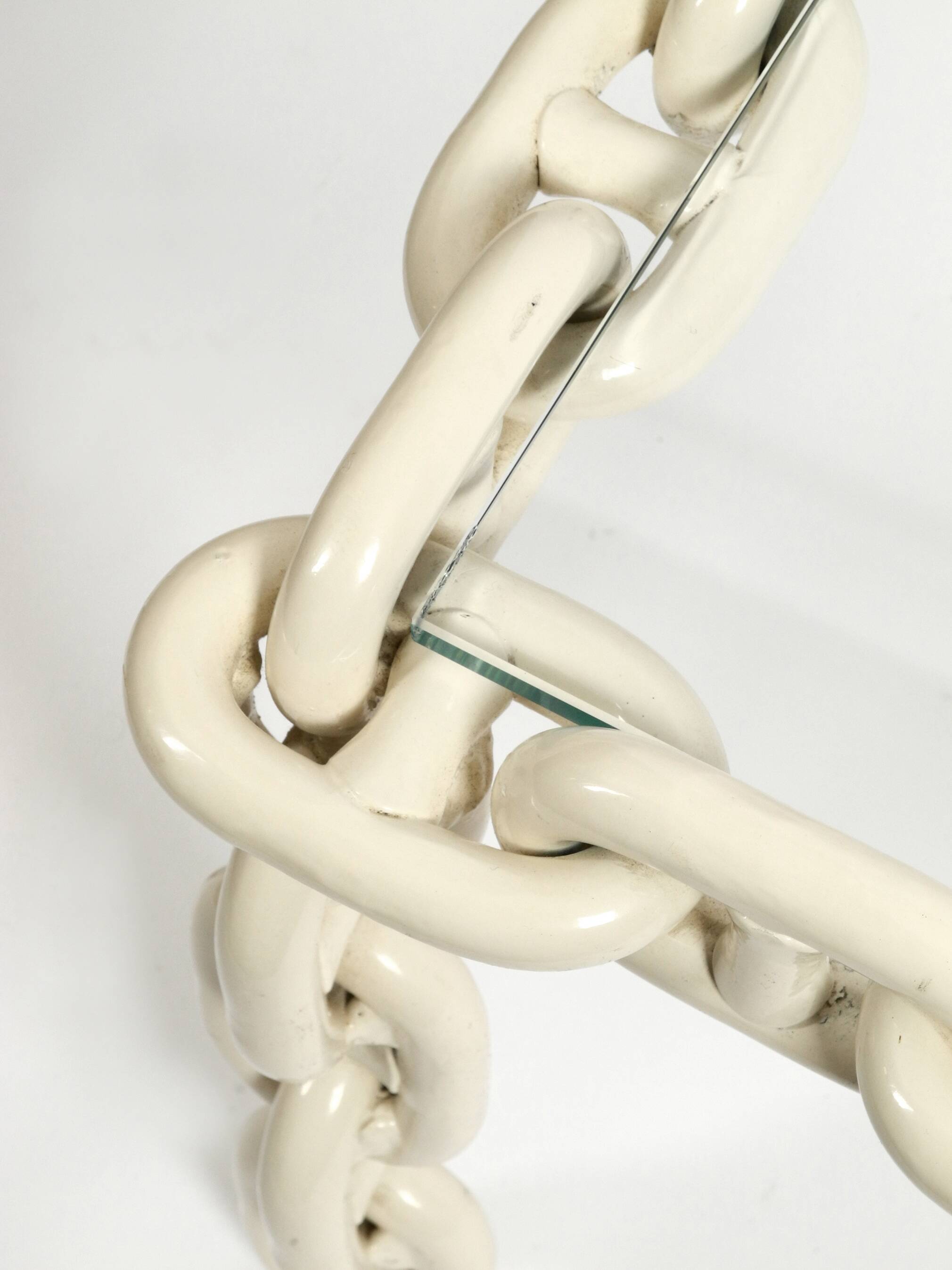 1970s XL Coffee Table Made of Nautical Iron Chain with a Thick Glass Plate