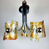 Mid-century chandelier in amber Murano and chrome by Toni Zuccheri for Mazzega, Italy, 1970s.