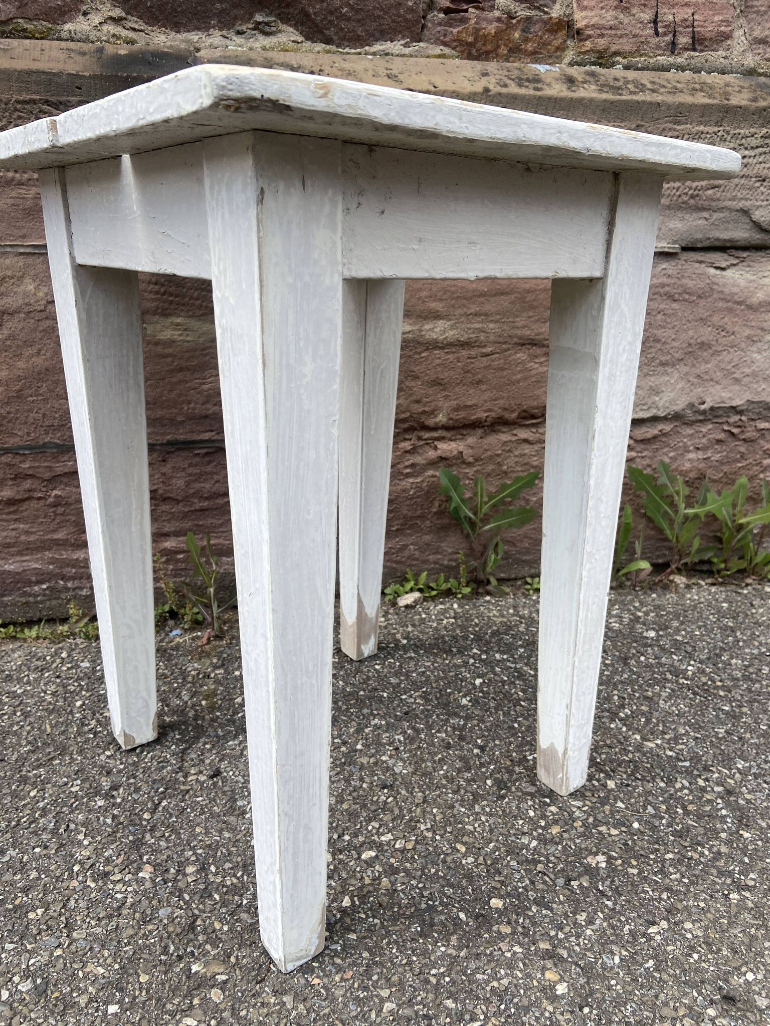 vintage rustic stool, French farmer Painted stool shabby chic 1930