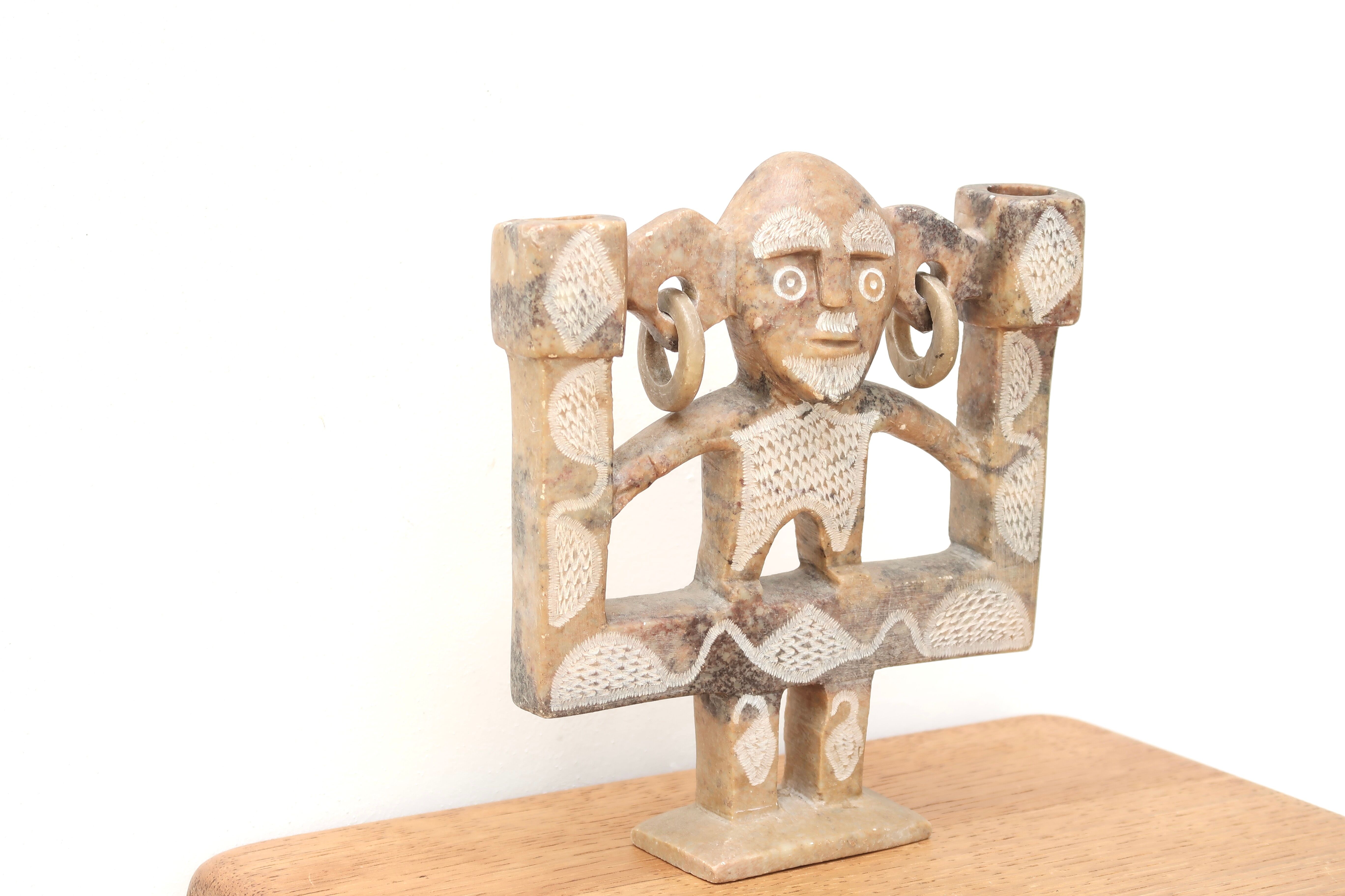 Moroccan anthropomorphic stone candle holder, 70s