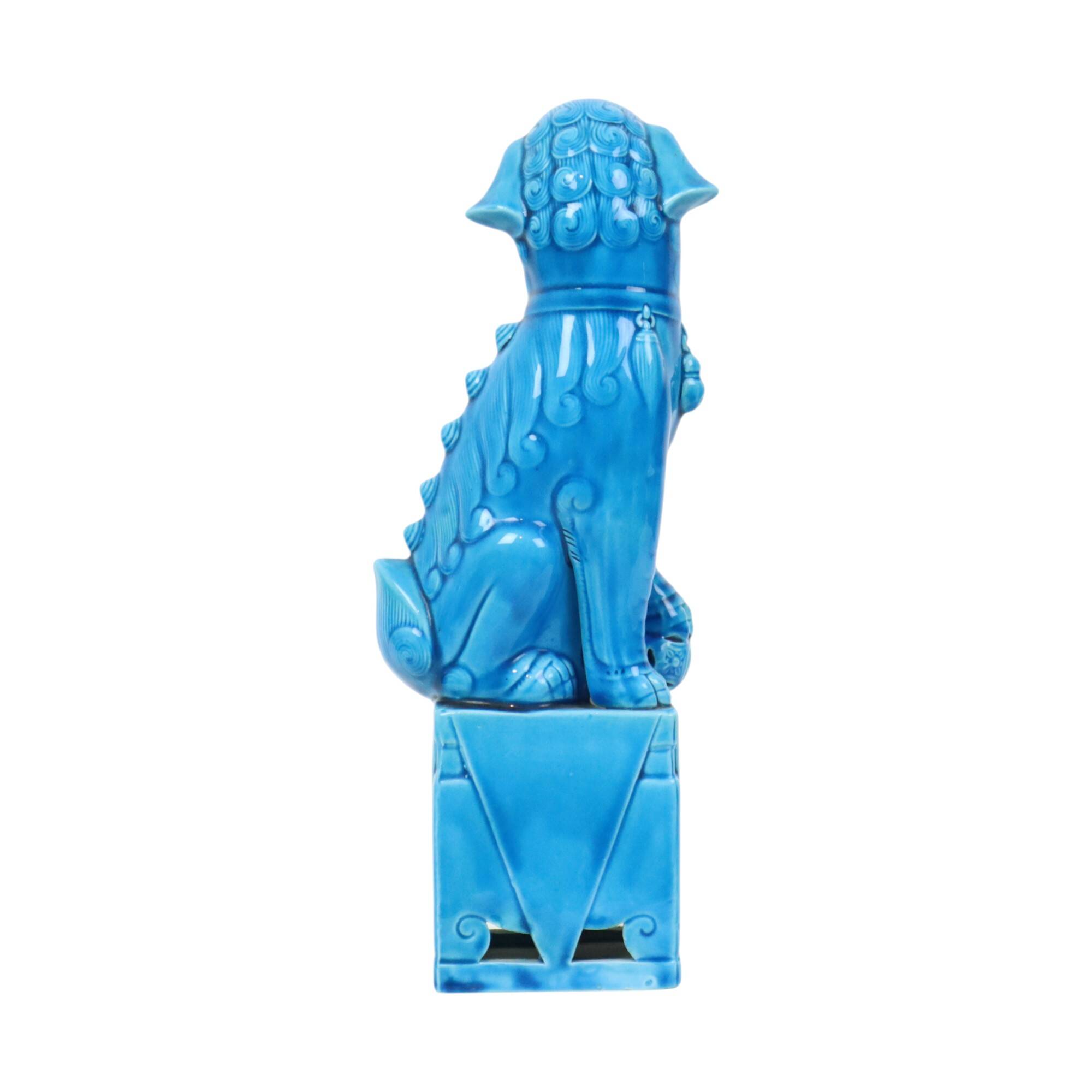 Large Foo Dog Temple Lion Blue Glazed Ceramic 32cm