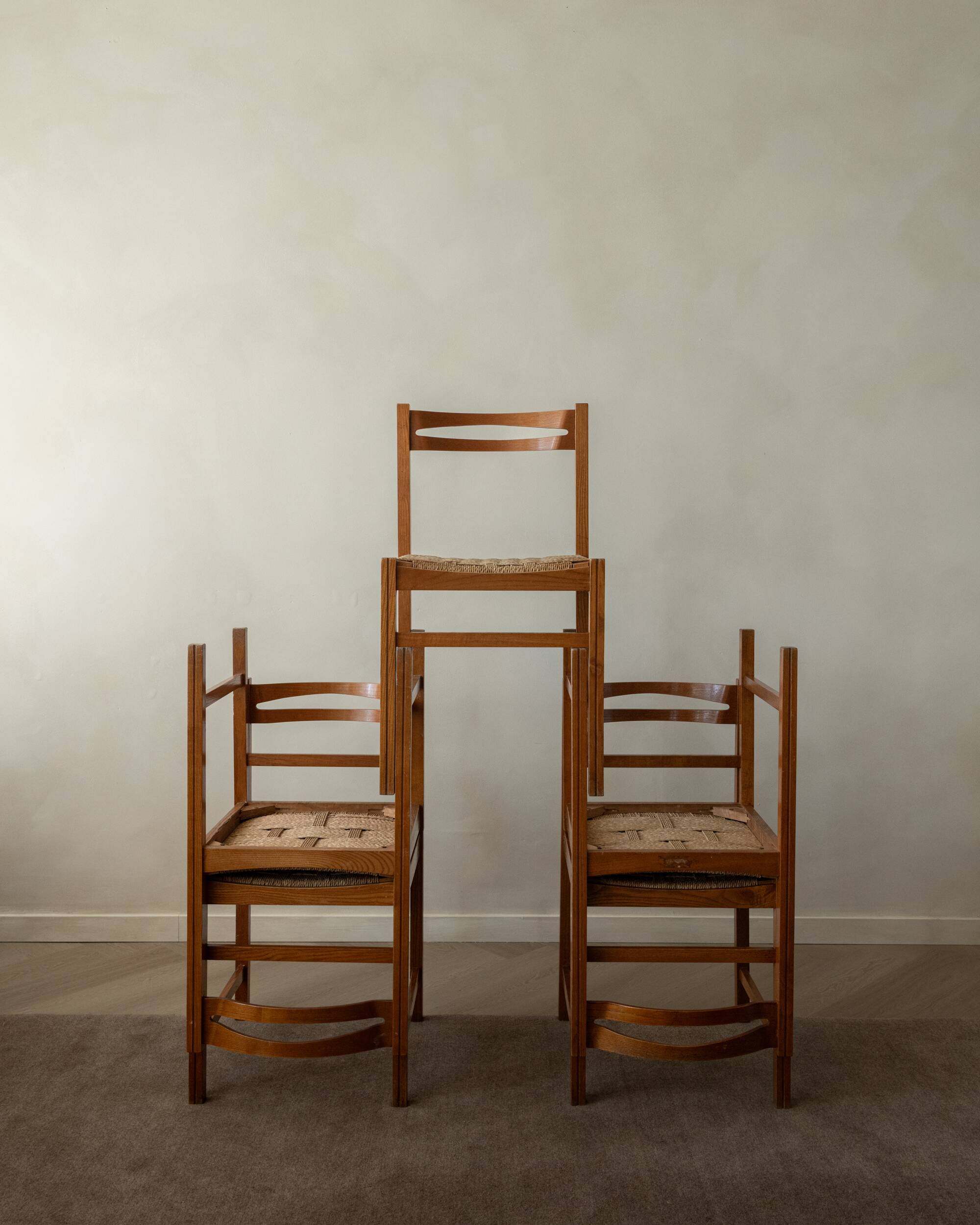 Chaises de salle à manger vintage italiennes rustiques modernes par Snaidero, années 1970, ensemble de 5