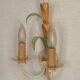 French vintage metal double wall light with peach and green leaves.