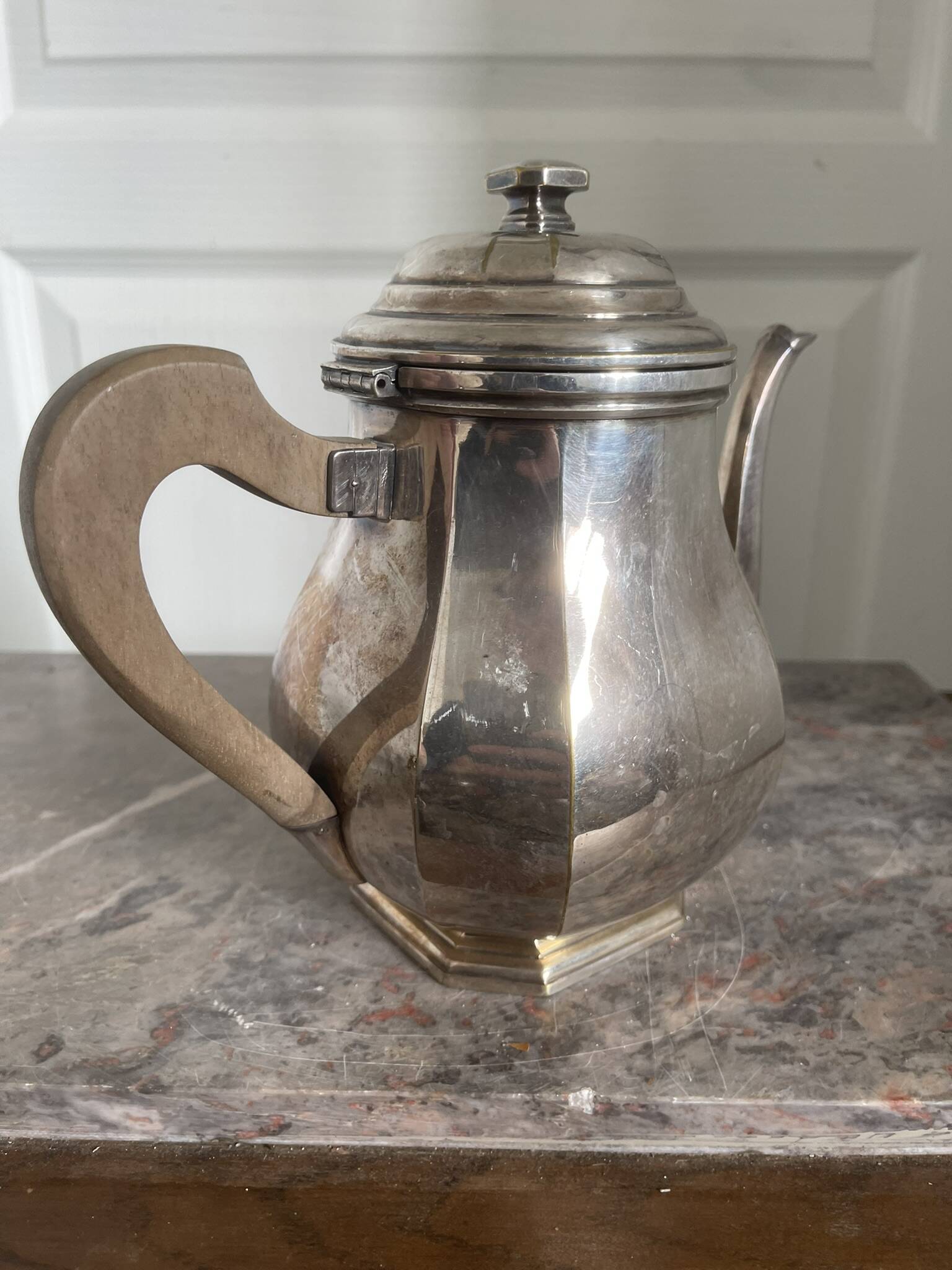 Antique Silver-Plated Metal Teapot Art Deco