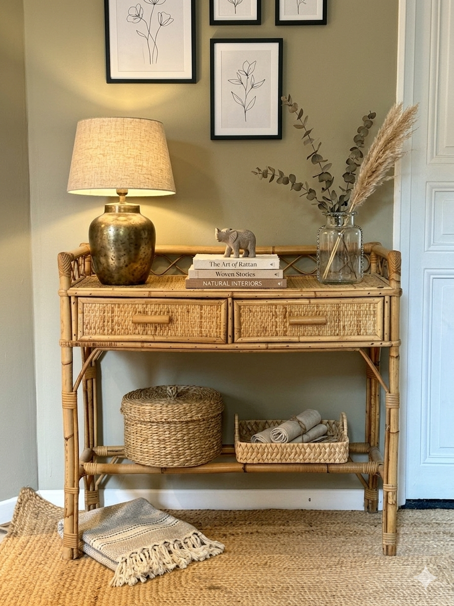 Vintage bamboo and rattan desk