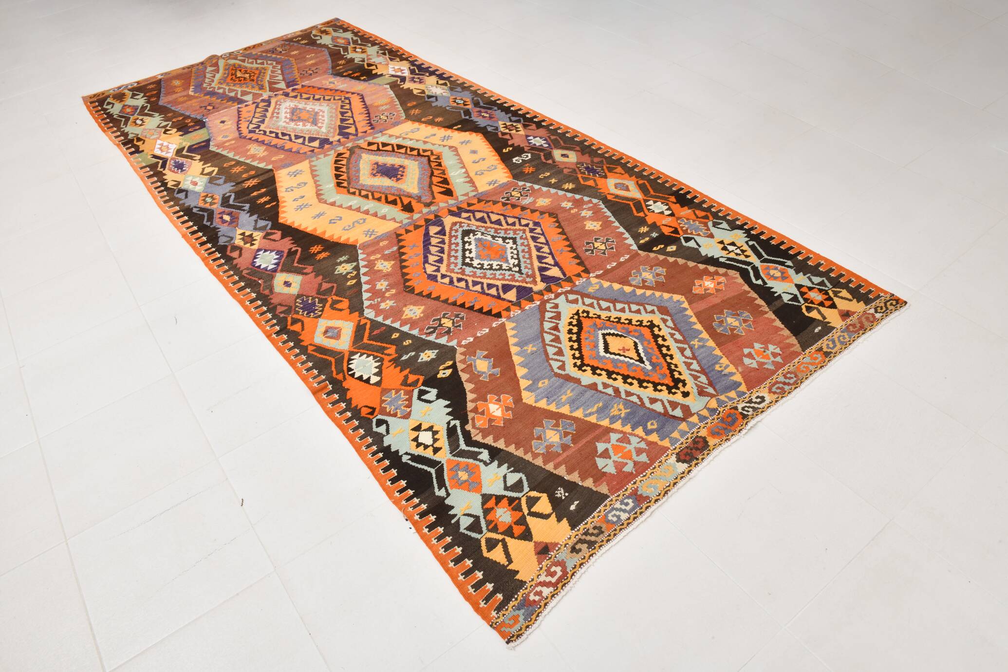 Red & Green Wide Turkish Runner Rug, 163x169cm