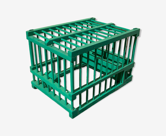 Cage à oiseaux vintage en bois vert peinture rétro