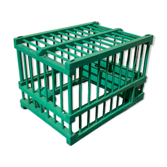 Vintage bird cage in green wood retro paint
