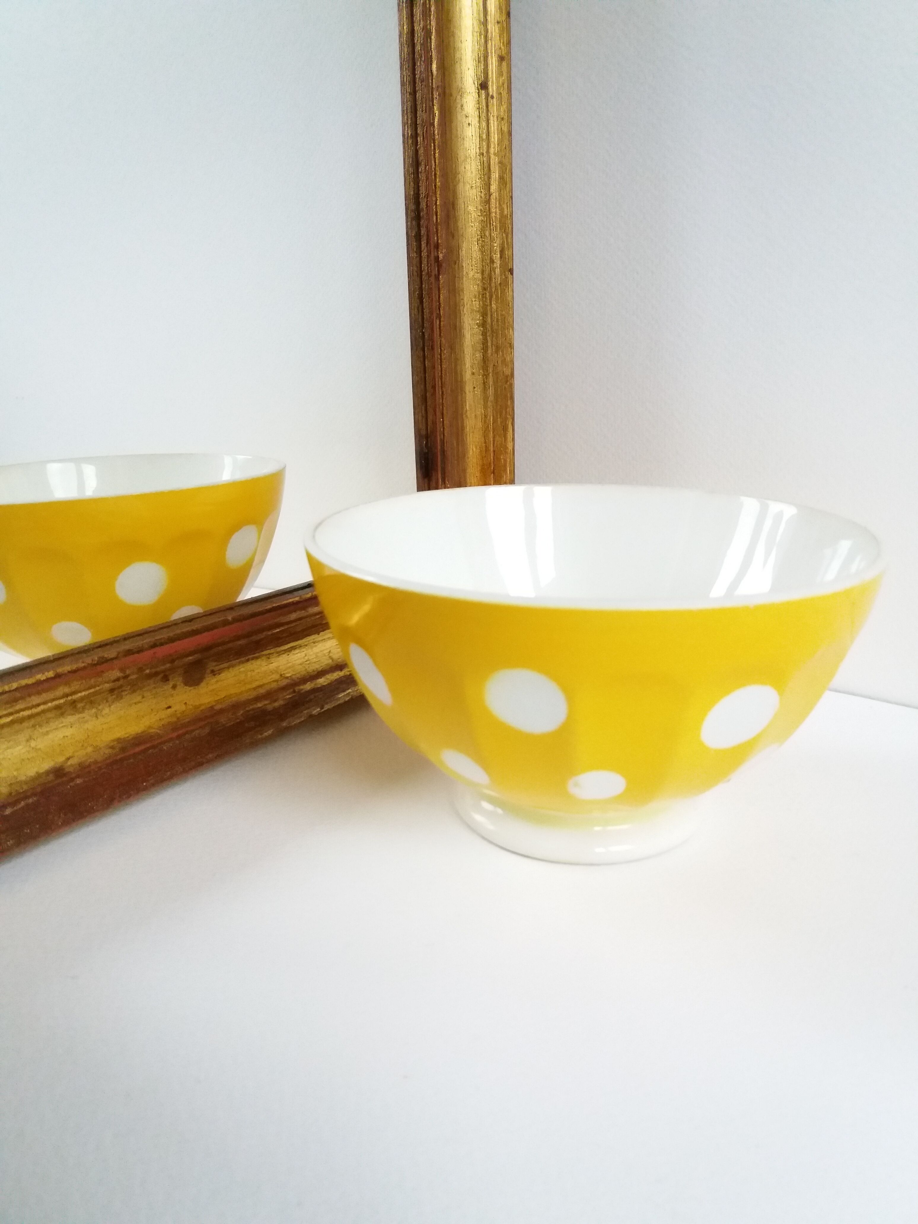 Yellow Bowl with white polka dots Sarreguemines