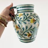 Enameled terracotta flower pitcher