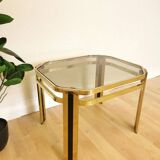 Vintage Brass & Smoked Glass Coffee Table: Mid-Century Italian End Table