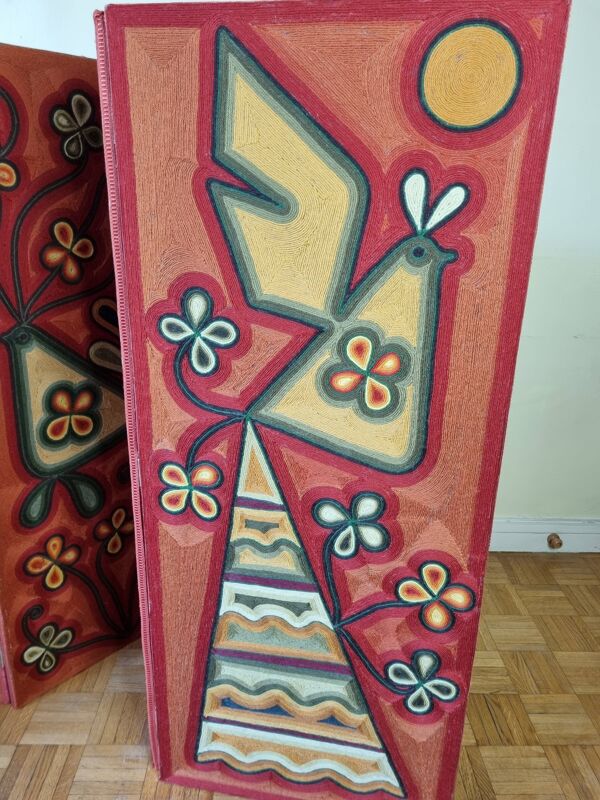 Paravent à décor de fils de laine, art ''Huichol'', Sofia Ribeira, 120 cm