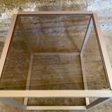 Vintage Cube Coffee Table, Aluminum + Smoked Glass, 1980s